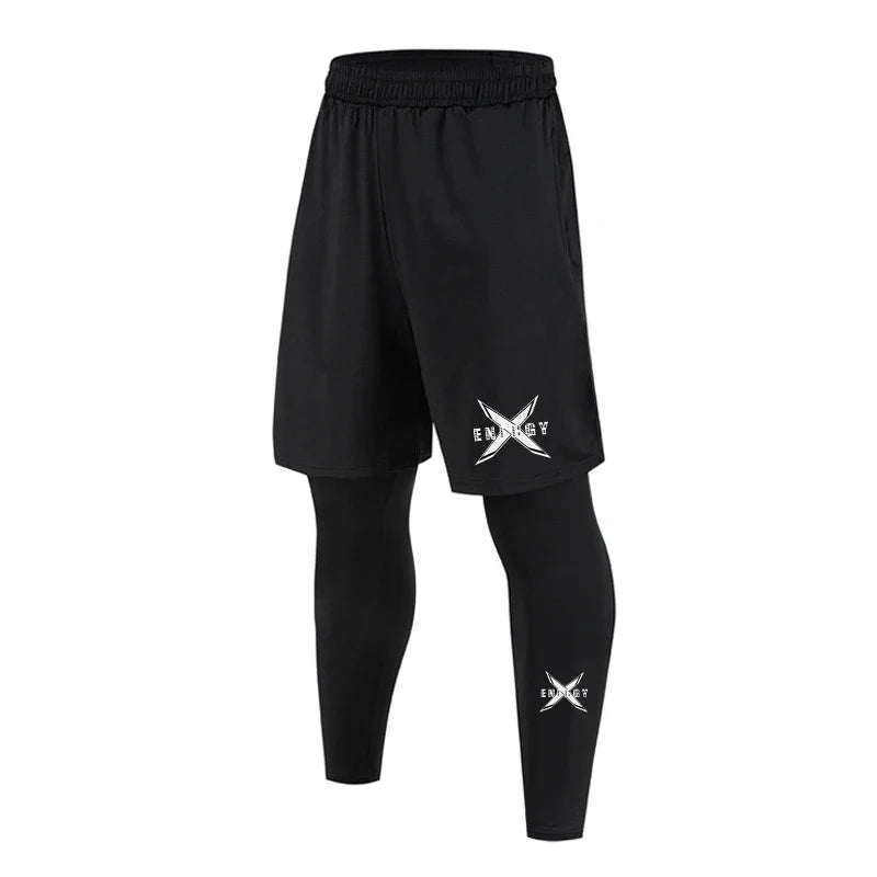 Men's Running Jogging 2 Piece Set Quick Dry Sports Shorts and Compression Tights Athletic Training Wear