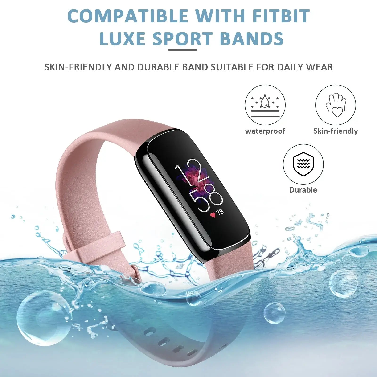 Fitbit Luxe Silicone Band - Soft Waterproof Comfortable Strap