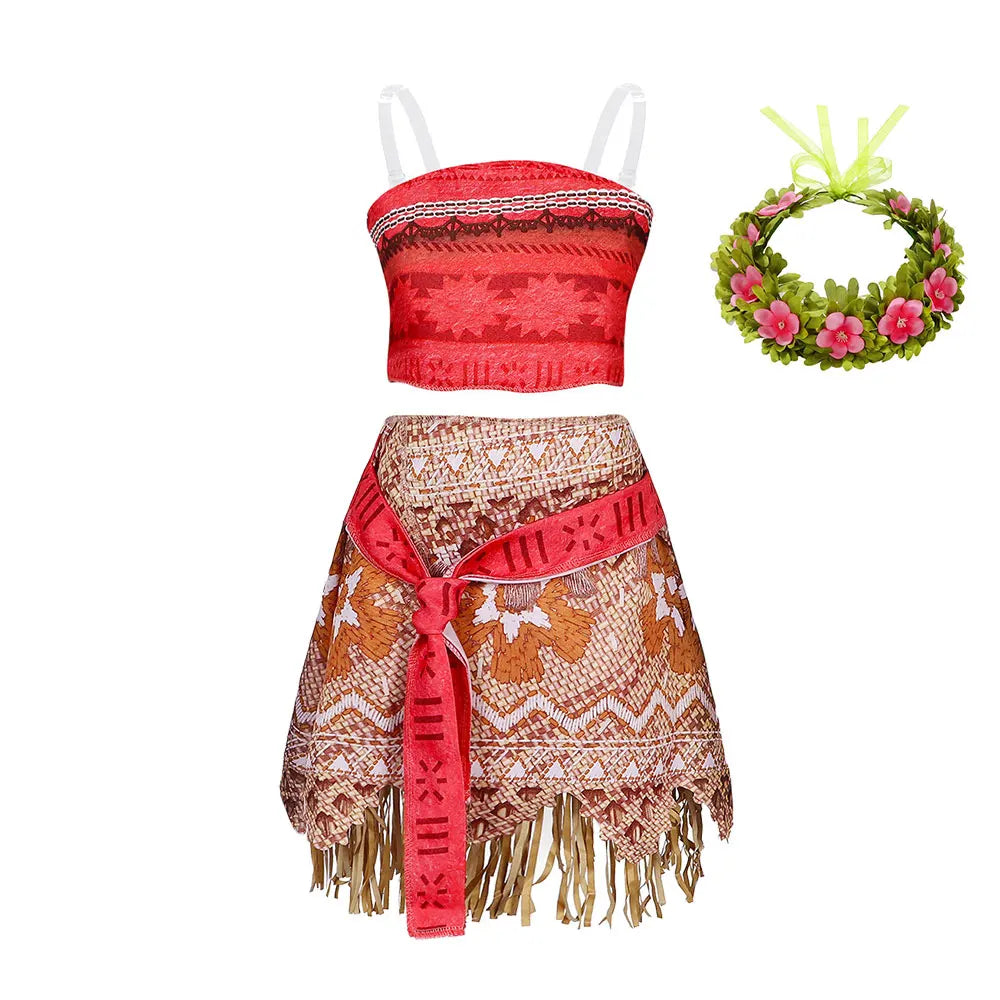 Girls Ocean Adventure Princess Costume – Moana 2 Piece Dress Outfit